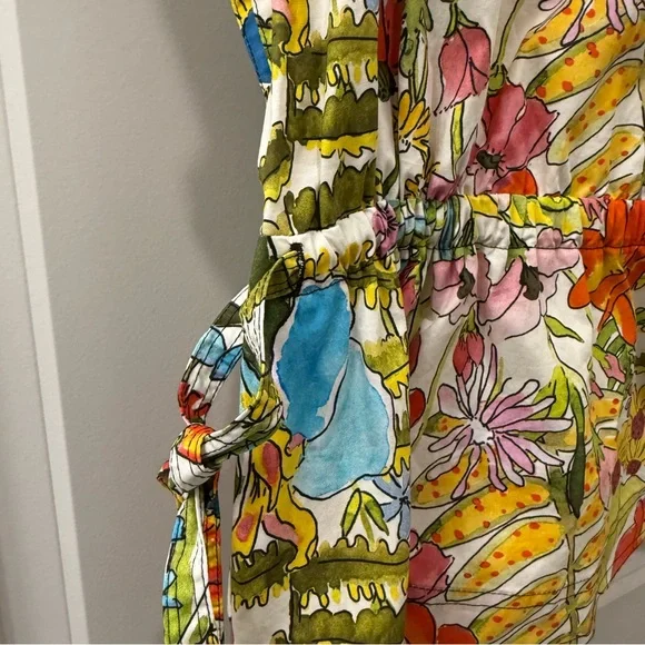 Marie Oliver Olive Ruffle Peplum Blouse Botanic Floral Cotton Poplin S Spring - Picture 4 of 6